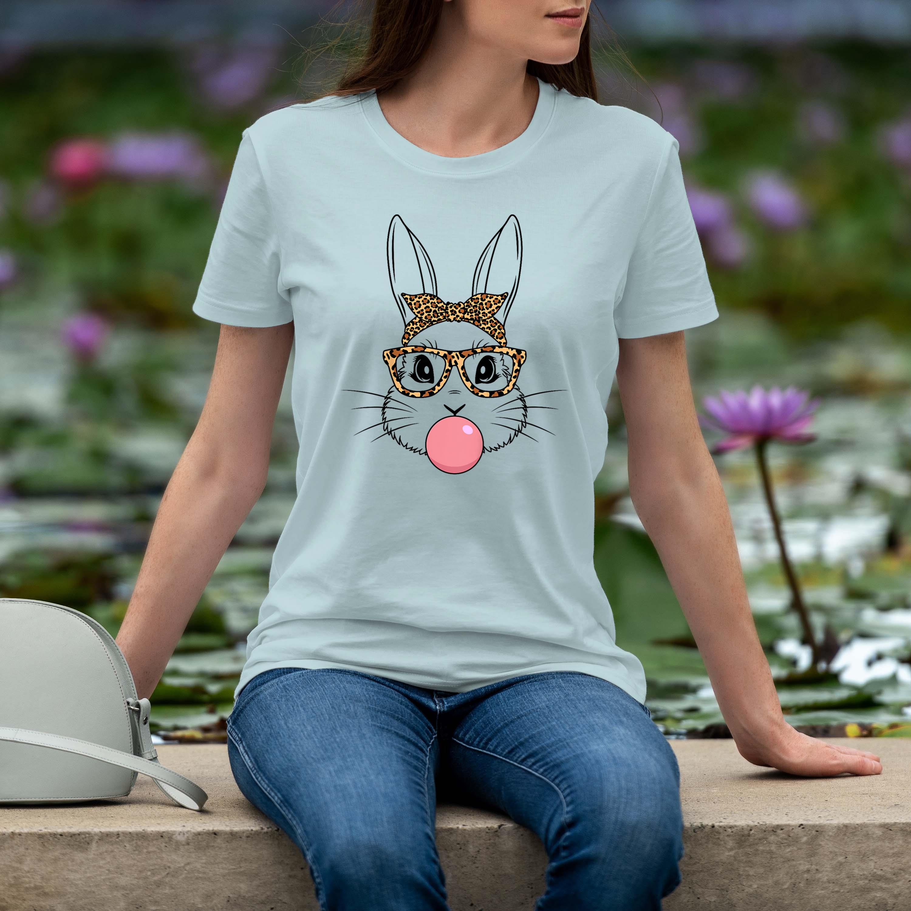 Bunny Face With Glasses Leopard Print Happy Easter Day Women Shirt 